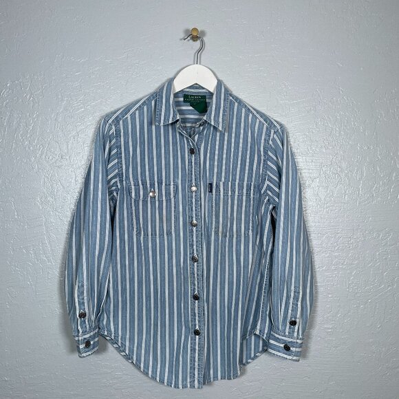 Lauren Ralph Lauren Tops - Vintage Lauren Ralph Lauren Women Petite S Chambray Stripe Shirt Cotton Preppy